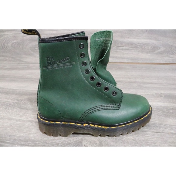Vintage Dr DOC MARTEN Combat Boots England MIE Green Leather UK 3 US 5 - Picture 4 of 11